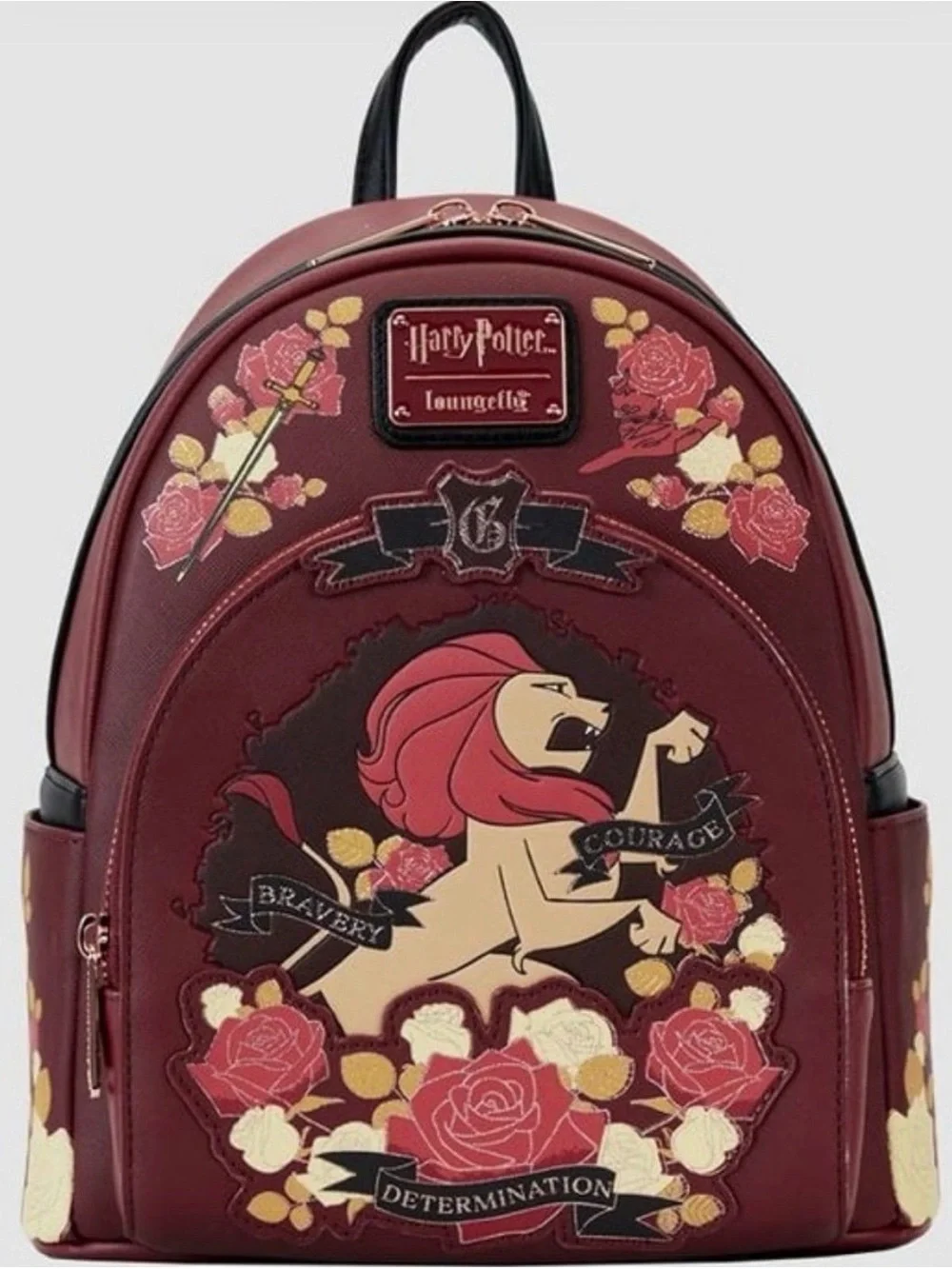 Loungefly Harry Potter Gryffindor Lion Burgundy and Gold Floral Backpack